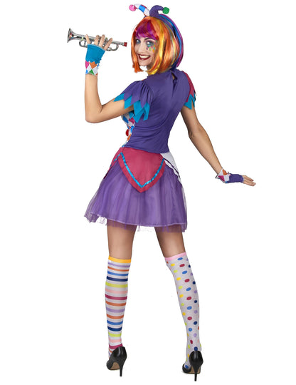 Harlequin kostum barviti pompomi ženska