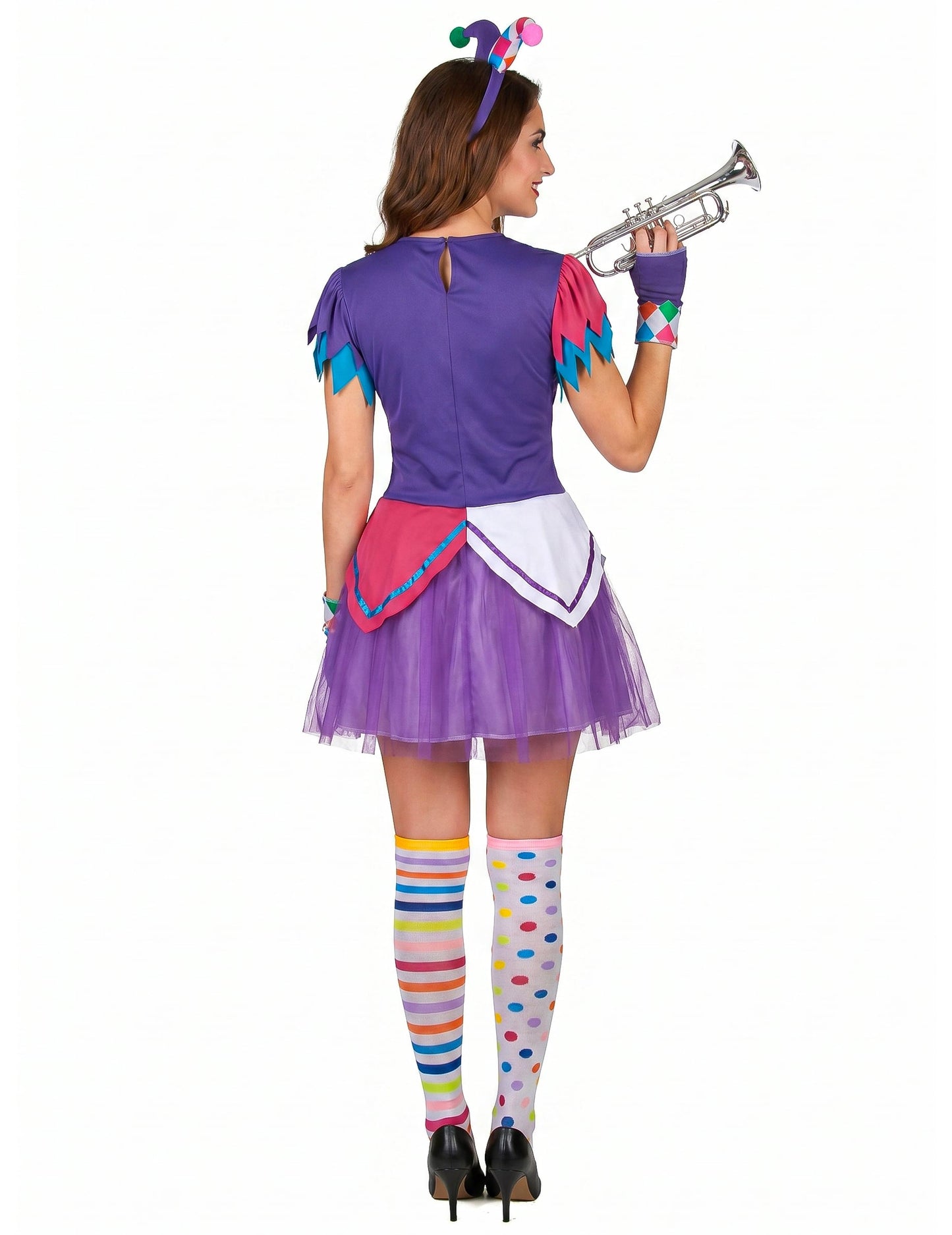 Déguisement arlequin pompons colorés femme