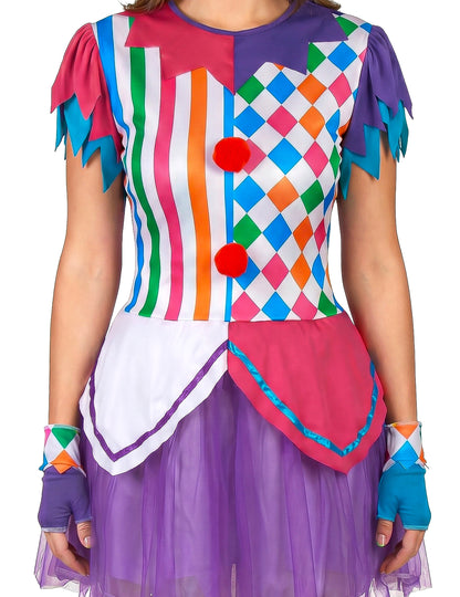 Déguisement arlequin pompons colorés femme