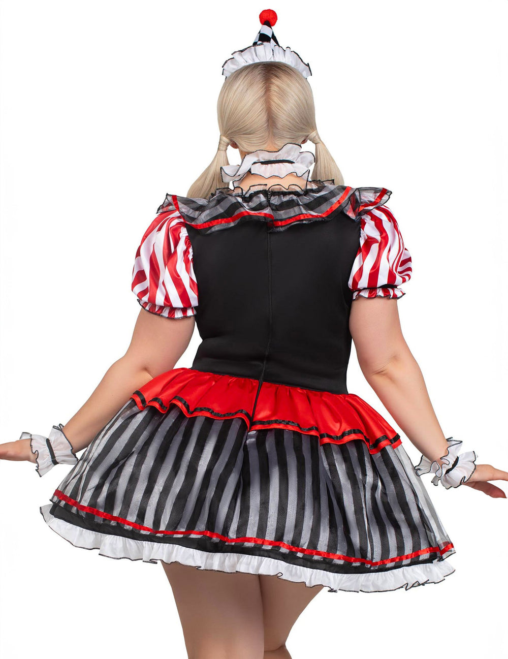 Vue de dos du déguisement arlequin sexy pour femme