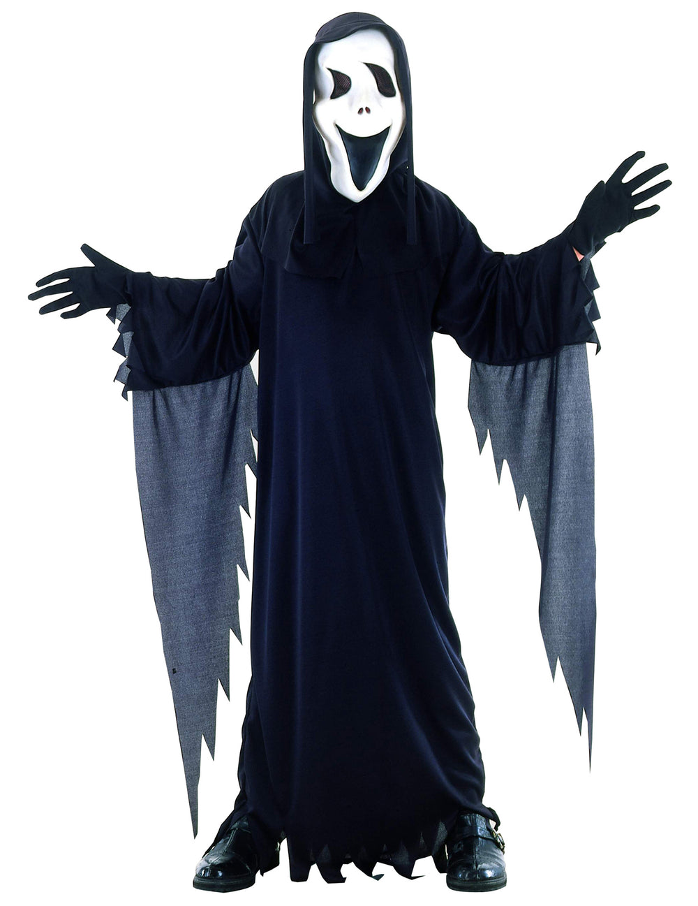 Déguisement assassin Halloween pour enfant noir avec masque blanc