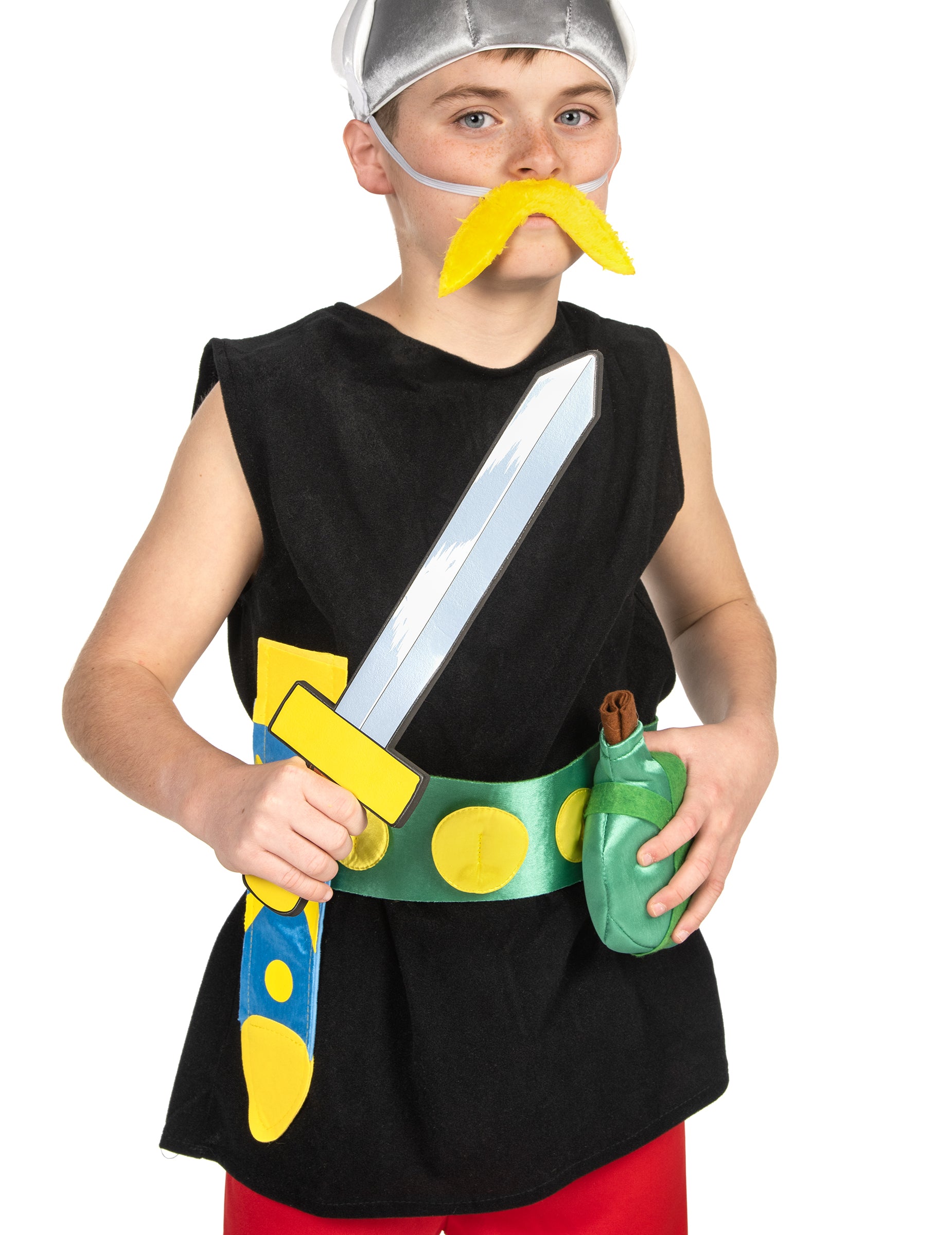 Détail de l'épée et de la gourde du déguisement Astérix pour enfant