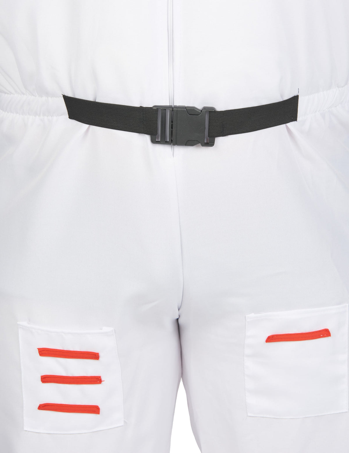 Détail de la ceinture noire et des poches du déguisement d'astronaute