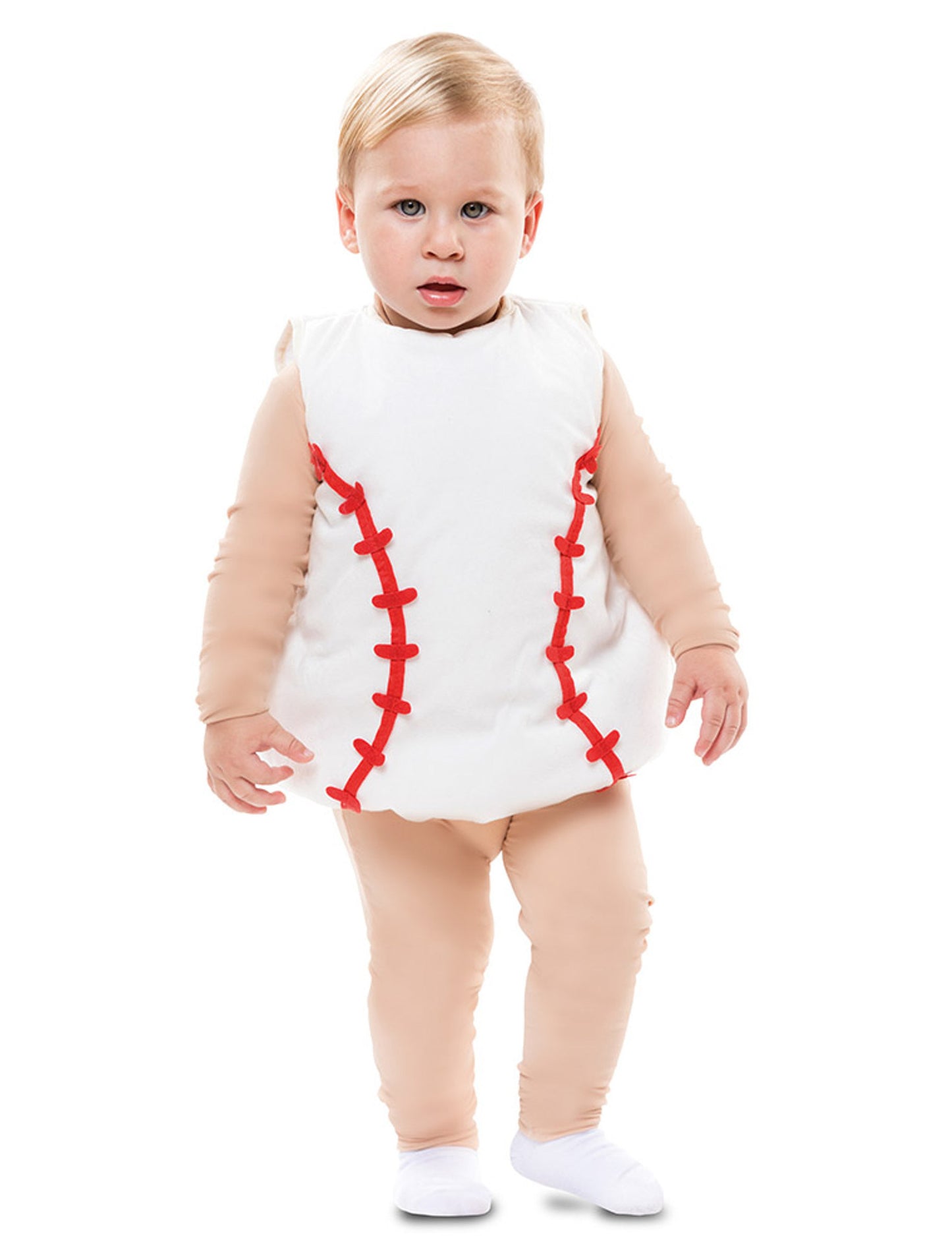 Déguisement balle de baseball pour bébé blanc avec coutures rouges
