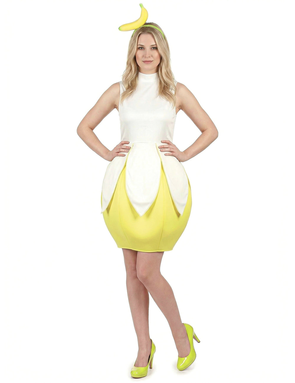 Vue de face du déguisement de banane pour femme
