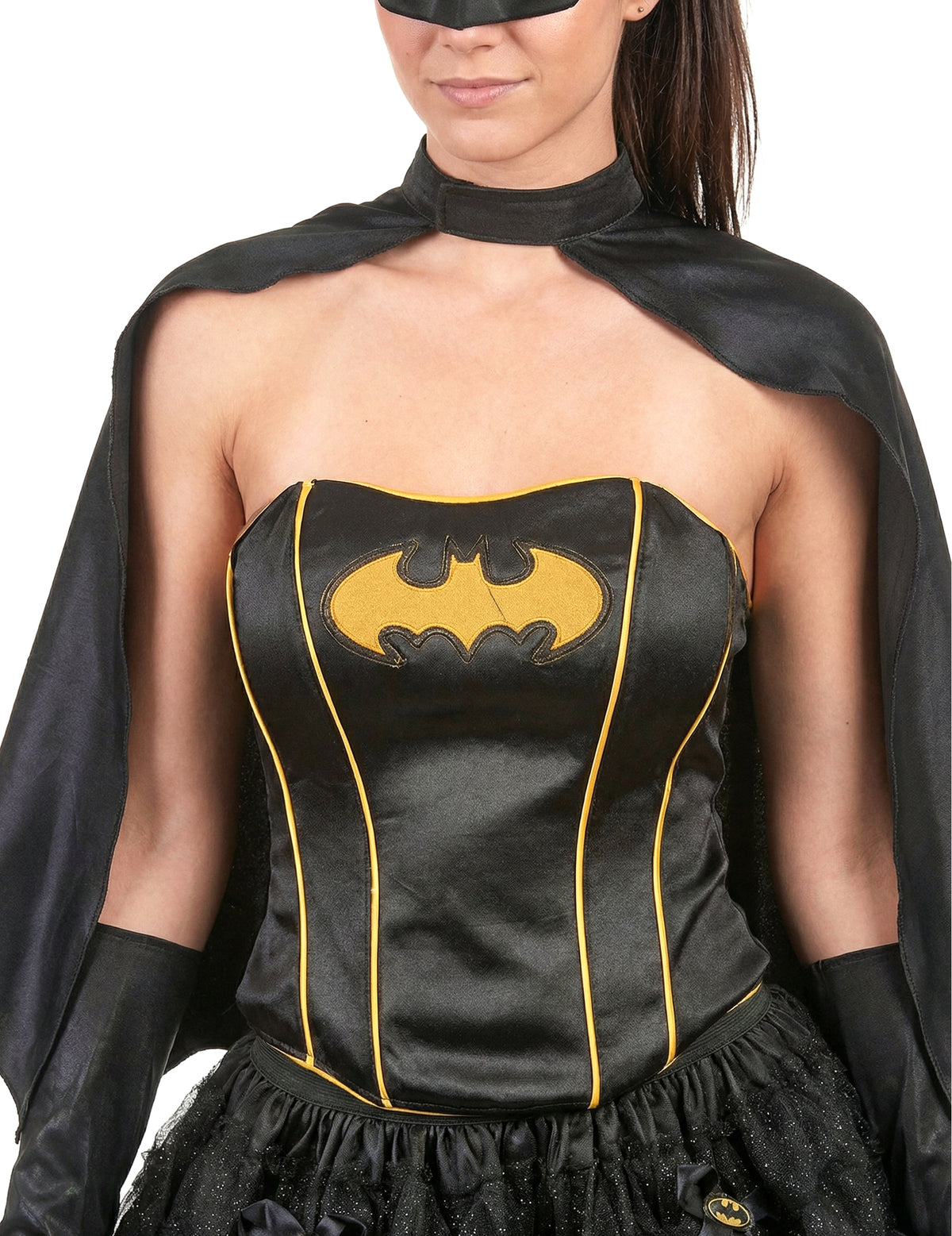 Détail du bustier avec logo du déguisement Batgirl™ sexy pour femme