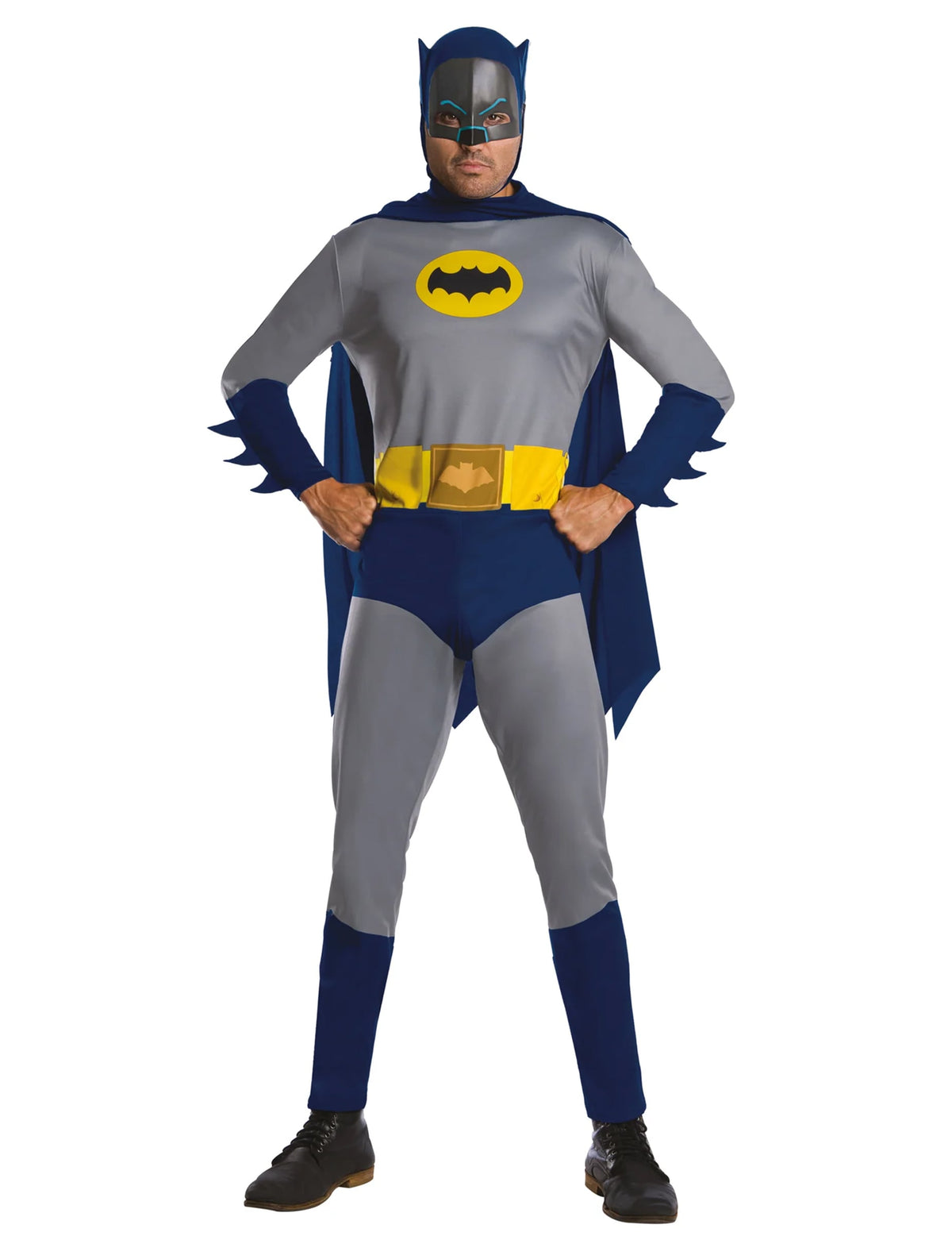 Déguisement Batman 1966 pour adulte gris et bleu avec ceinture jaune