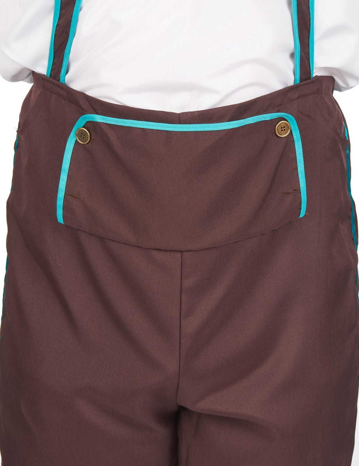 Détail du rabat du pantalon du déguisement bavarois salopette