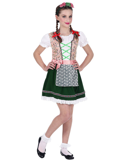 Dekliški roza in zelena bavarska kostum