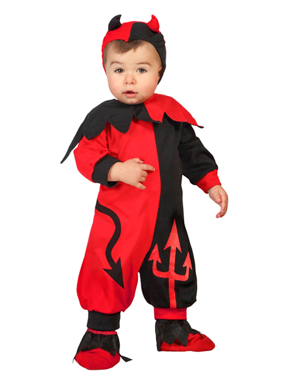 Déguisement de diablotin pour bébé garçon rouge et noir avec cornes
