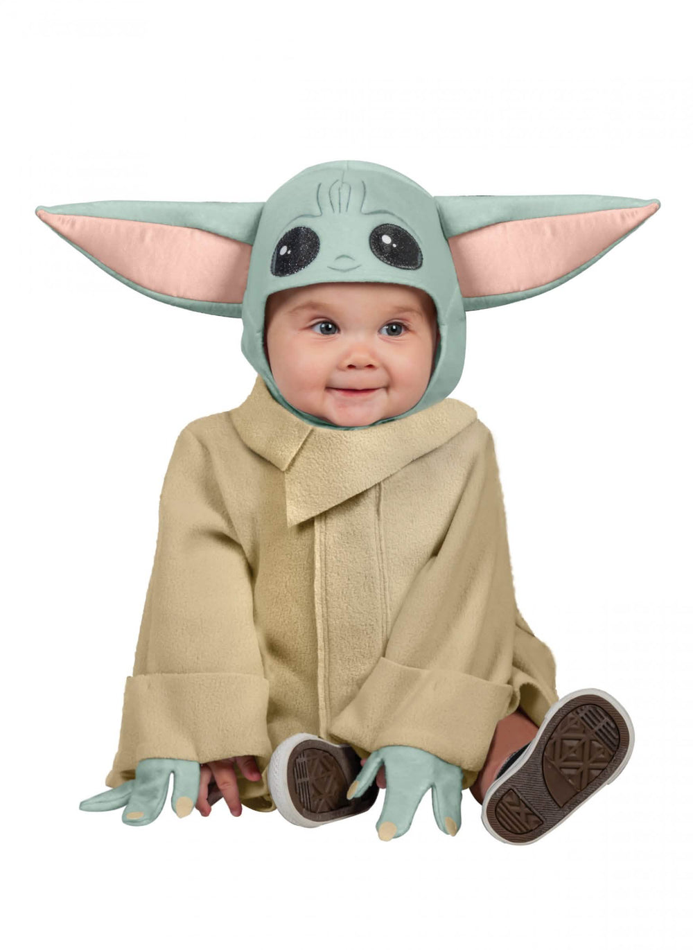 Preobleka dojenček Yoda za dojenček The Mandalorian Star Wars zelena in bež z kapuco z ušesa