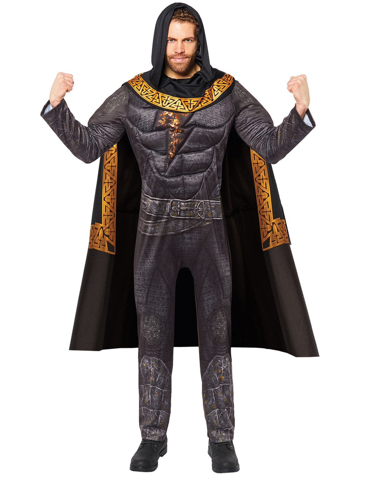 Déguisement Black Adam pour adulte noir et doré avec cape à capuche