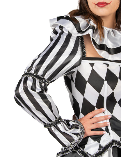 Razkošen črno-bel ženski kostum diaboličnega norčka 