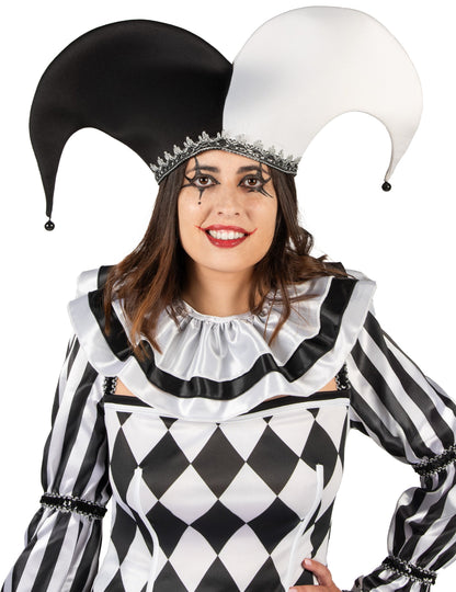 Razkošen črno-bel ženski kostum diaboličnega norčka 