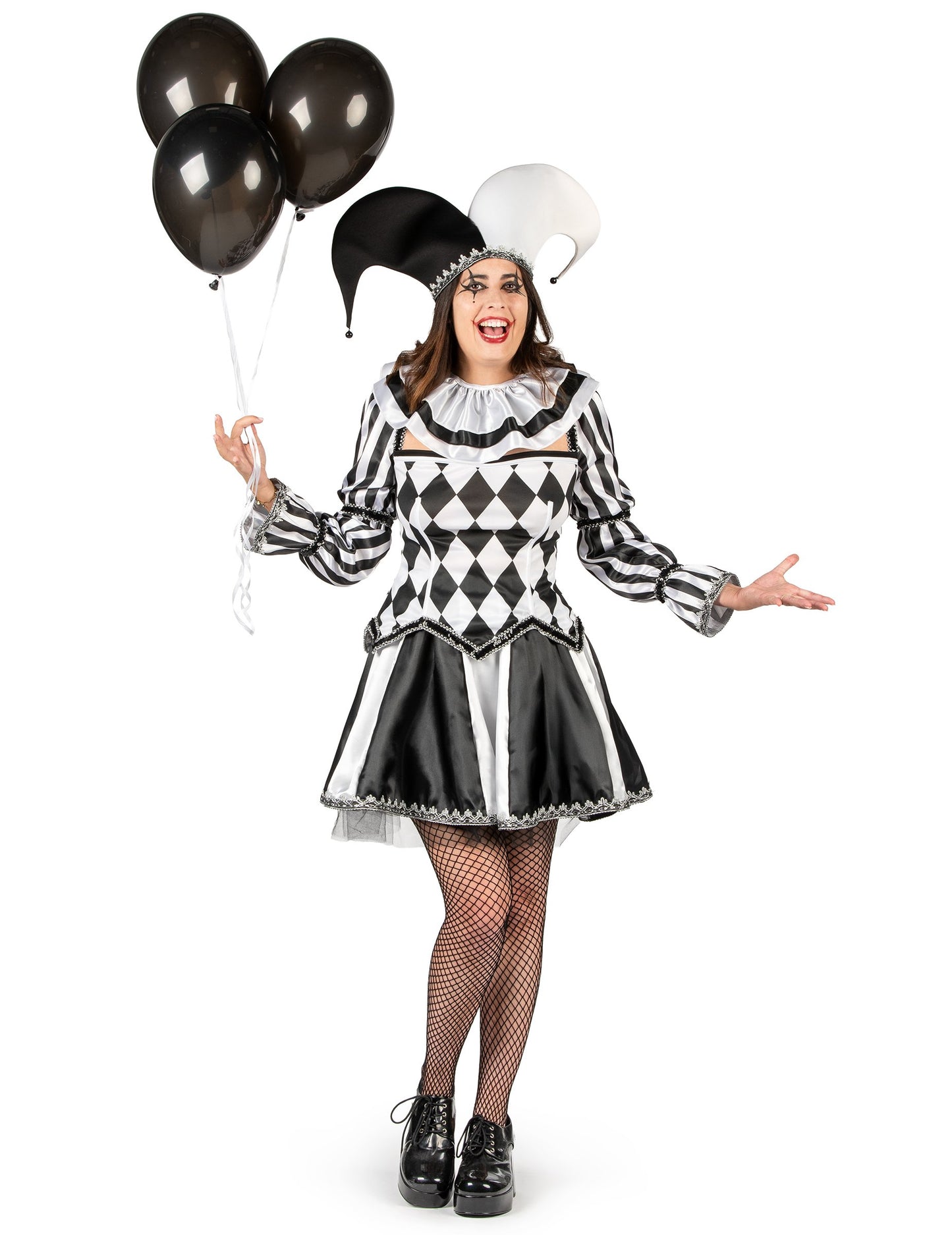 Razkošen črno-bel ženski kostum diaboličnega norčka 