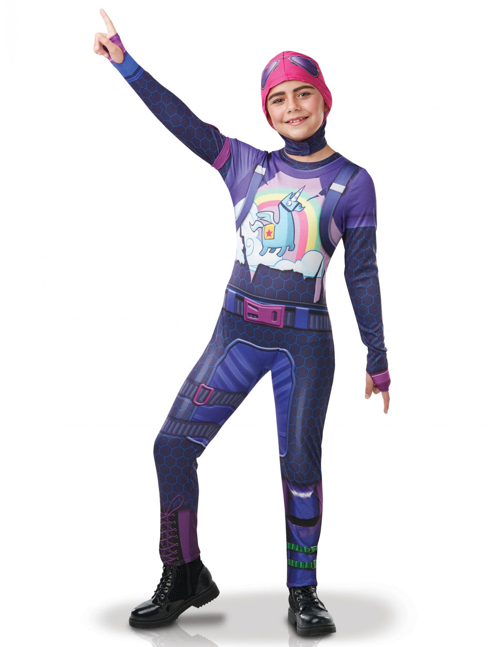 Déguisement Brite Bomber Fortnite™ pour adolescent violet avec cagoule rose