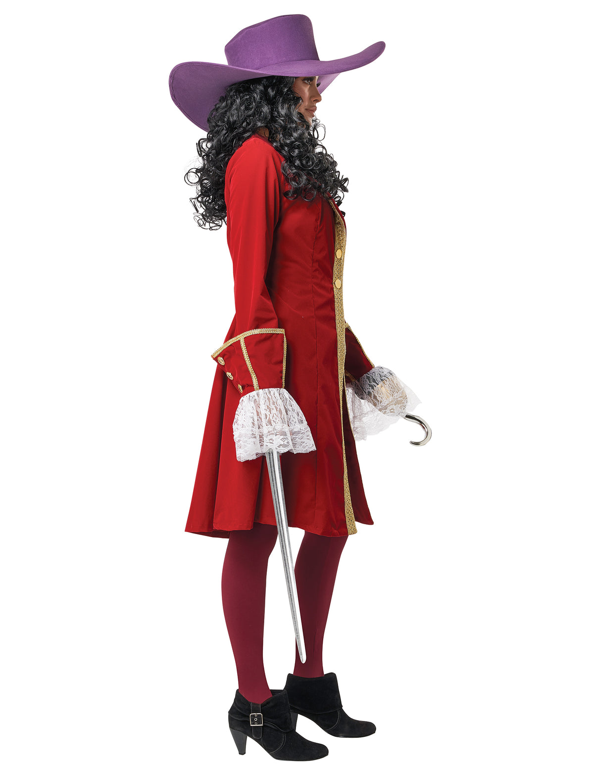 Vue de profil du déguisement capitaine pirate à crochet luxe
