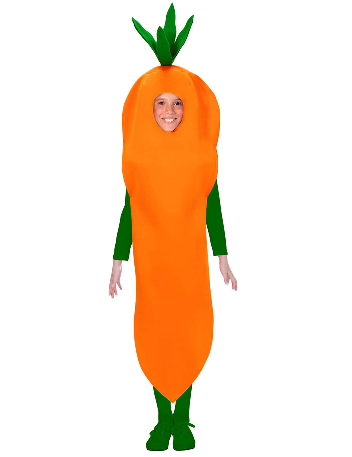 Kostum korenčka za otroka oranžna z zelenimi listi