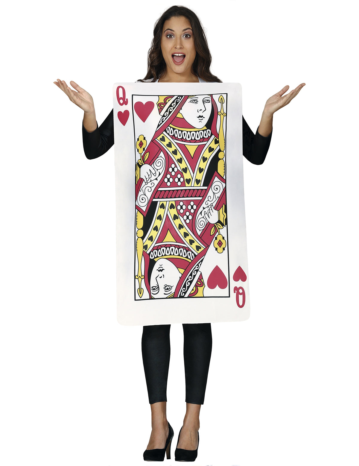 Vue de face du déguisement de carte reine de coeur