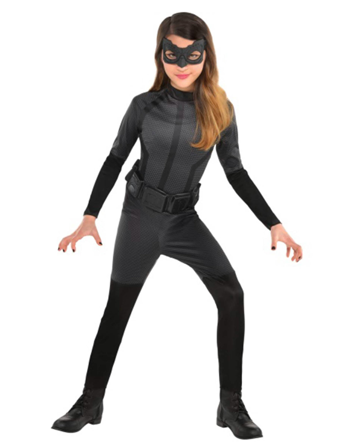 Preobleka Catwoman za dekle črna in siva z masko in pasom