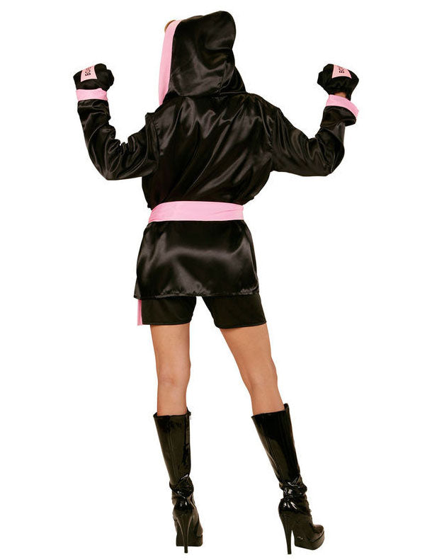 Vue de dos du déguisement championne de boxe sexy pour femme