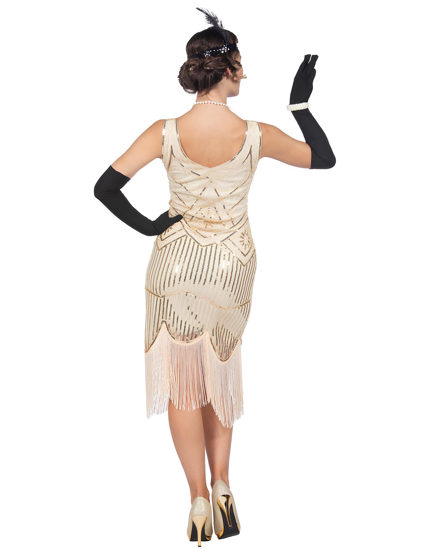 Luksuzni ženski charleston kostum v bež barvi s bleščicami 