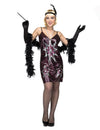 Déguisement charleston étoiles pour femme noir et rose à sequins
