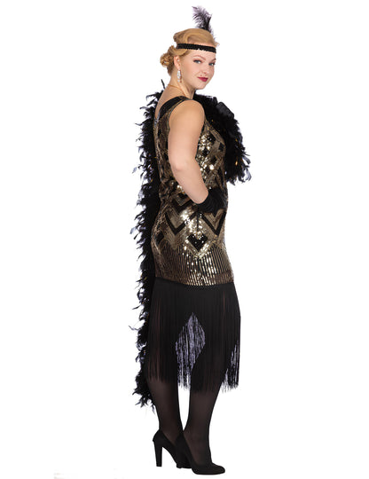 Vue de profil du déguisement Charleston pour femme noir et doré à sequins luxe