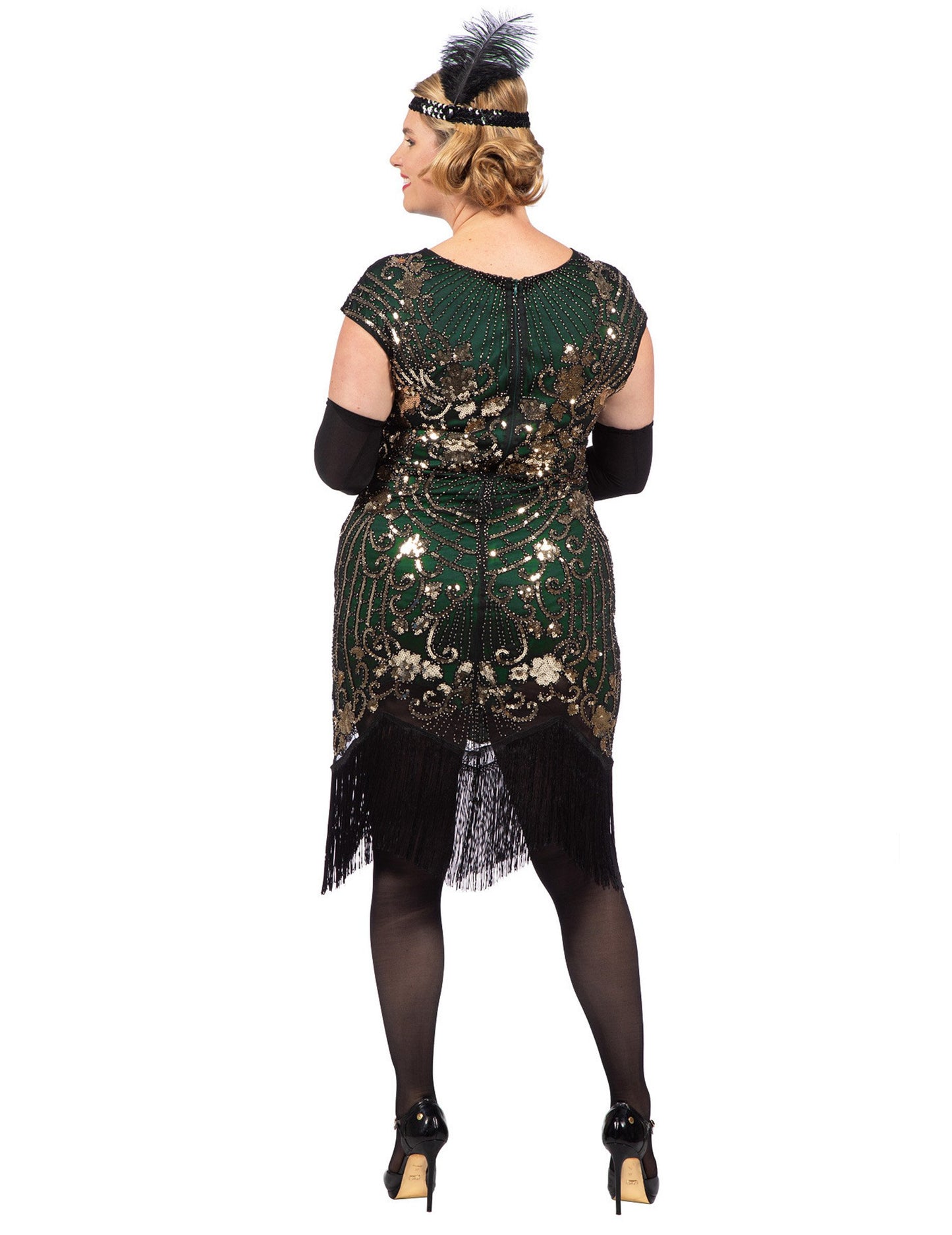 Luksuzni zeleni bleščeči kostum Charleston za ženske