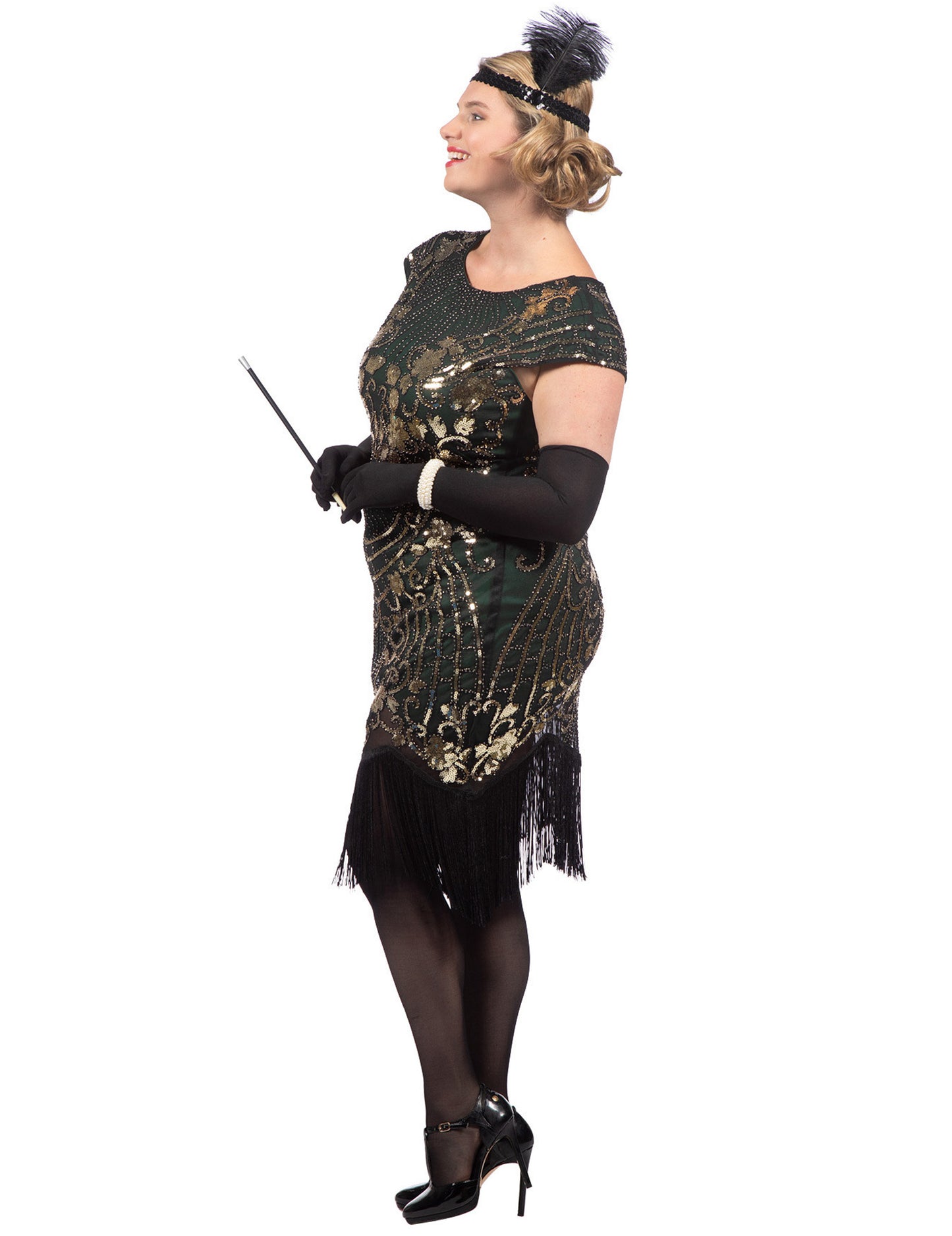 Luksuzni zeleni bleščeči kostum Charleston za ženske