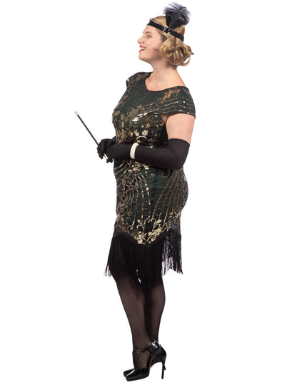 Luksuzni zeleni bleščeči kostum Charleston za ženske
