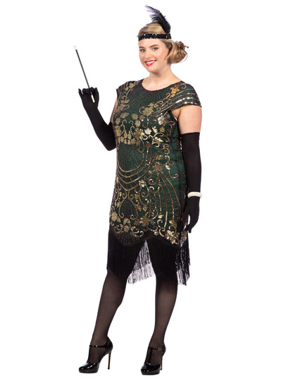 Luksuzni zeleni bleščeči kostum Charleston za ženske