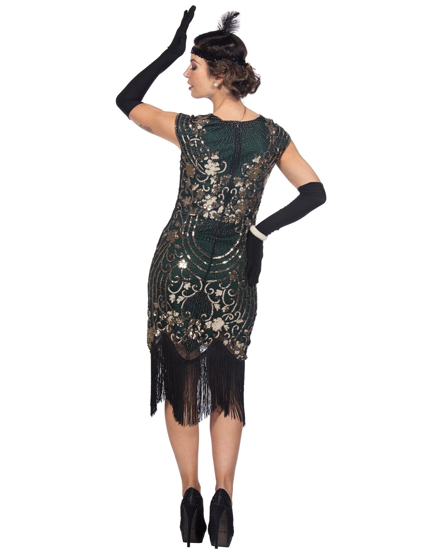 Luksuzni zeleni bleščeči kostum Charleston za ženske