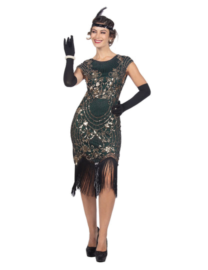 Luksuzni zeleni bleščeči kostum Charleston za ženske