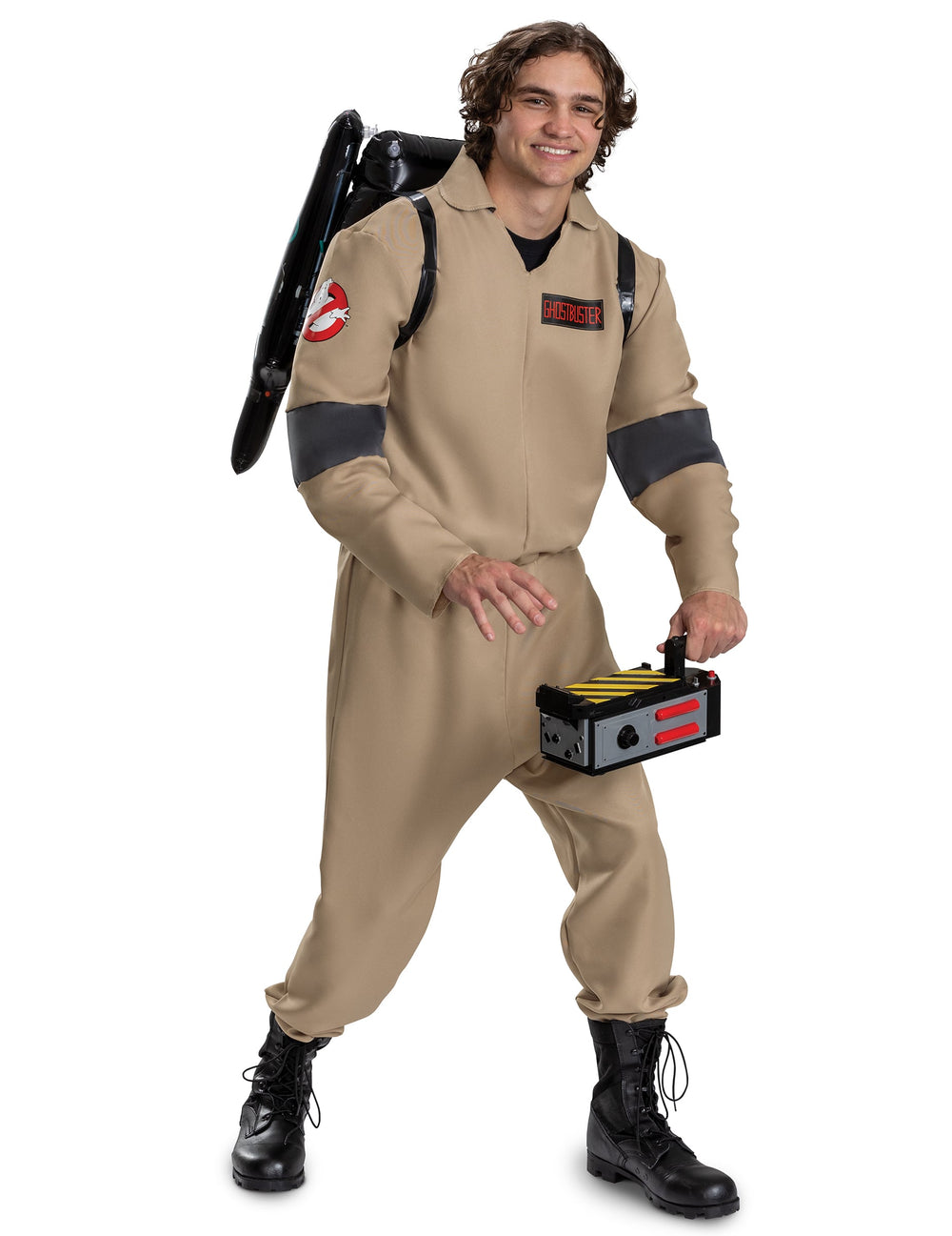Déguisement Chasseur de fantômes Ghosbusters pour adulte beige avec sac à dos et piège