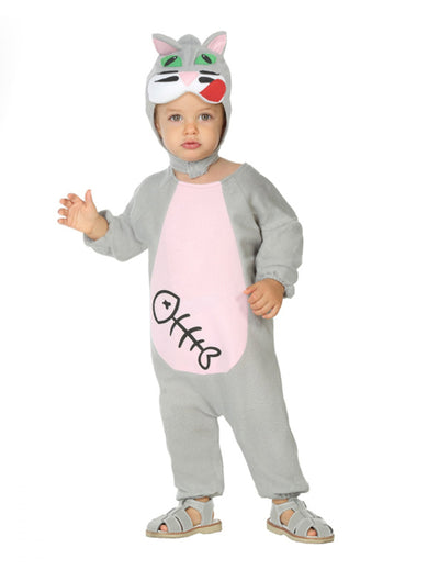 Déguisement de chaton pour bébé gris et rose avec arête de poisson