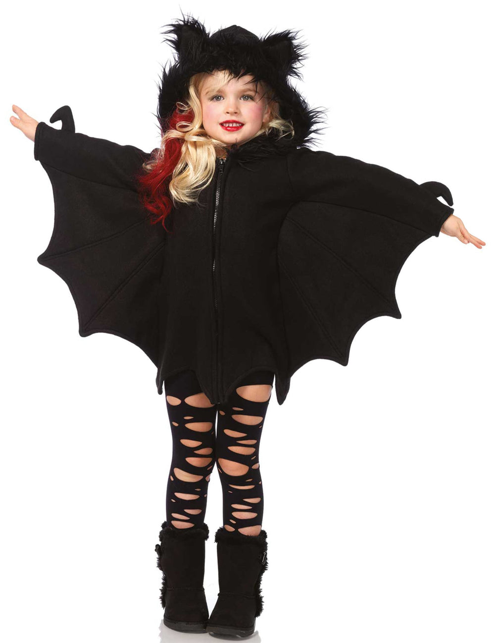 Déguisement de chauve-souris pour fille noir avec ailes et capuche à fourrure