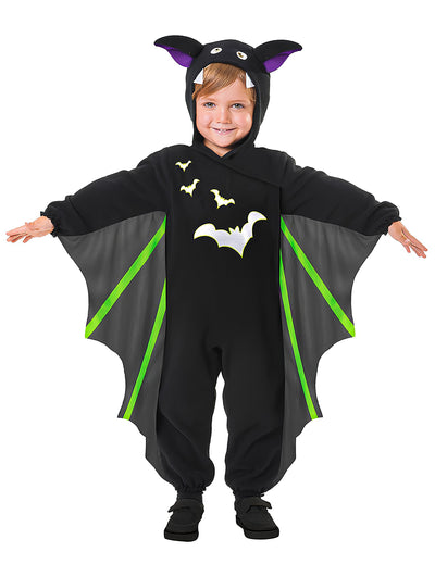 Déguisement chauve-souris volante pour enfant noir avec ailes grises et vertes