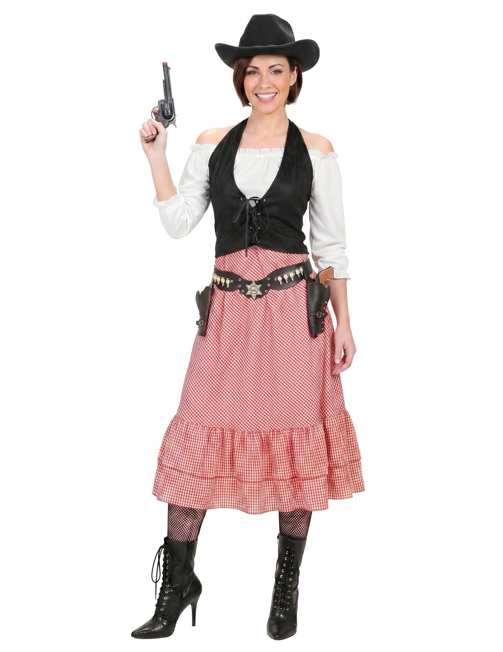 Vue de face du déguisement chef du far west pour femme