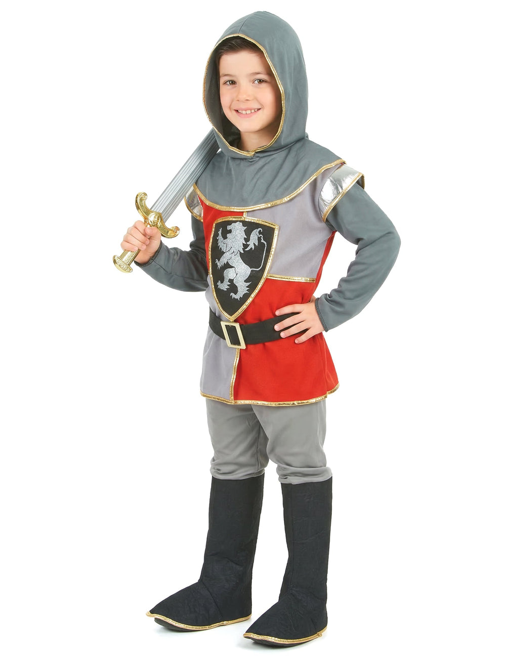 Vue d'ensemble avec épée du déguisement de chevalier renaissance pour garçon