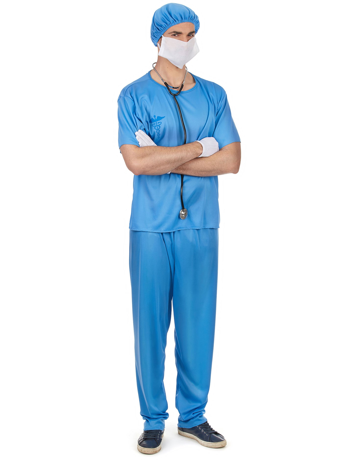 Déguisement de chirurgien pour homme bleu avec masque et charlotte