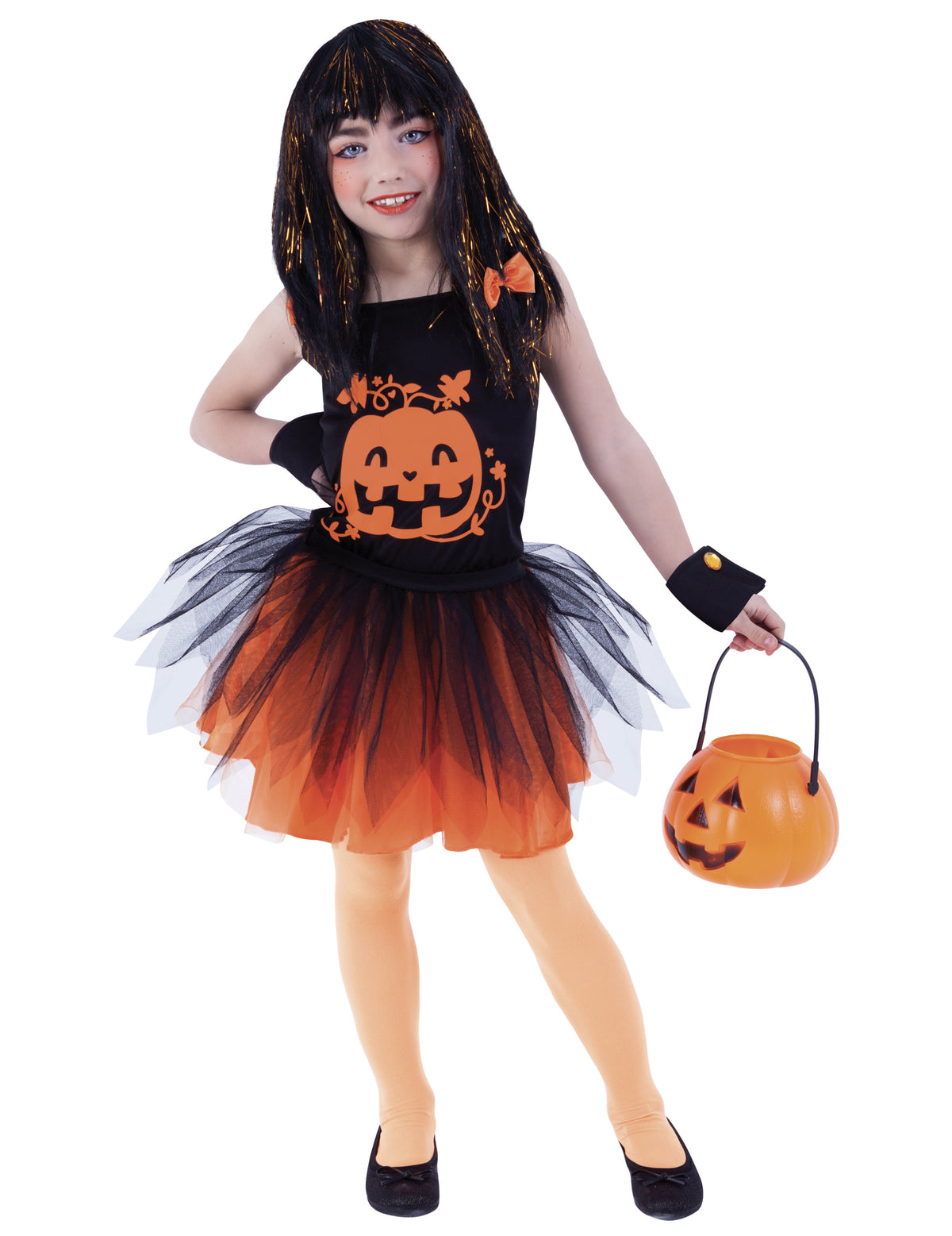 Déguisement citrouille avec accessoires pour fille noir et orange