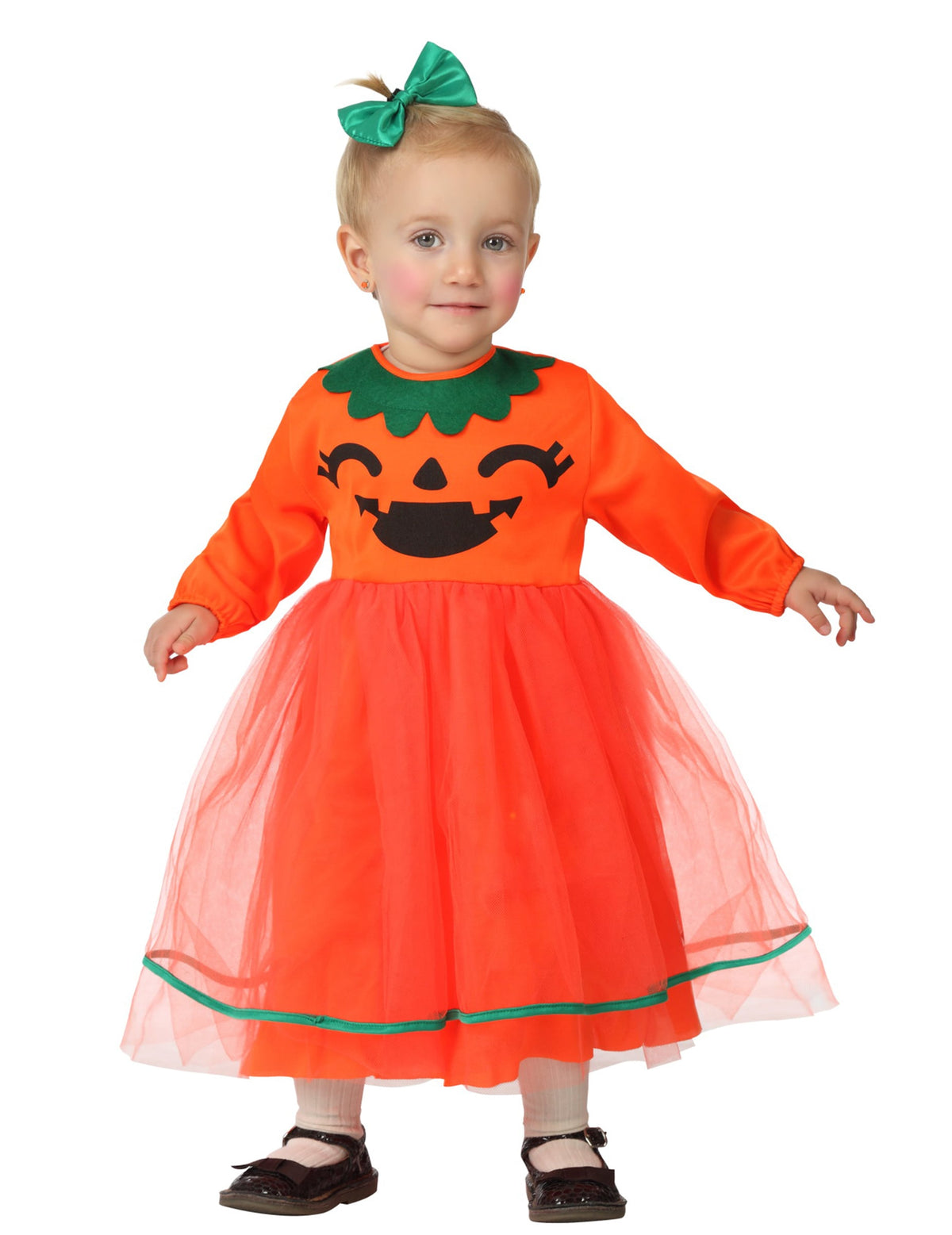 Déguisement citrouille pour bébé orange et vert avec jupon en tulle
