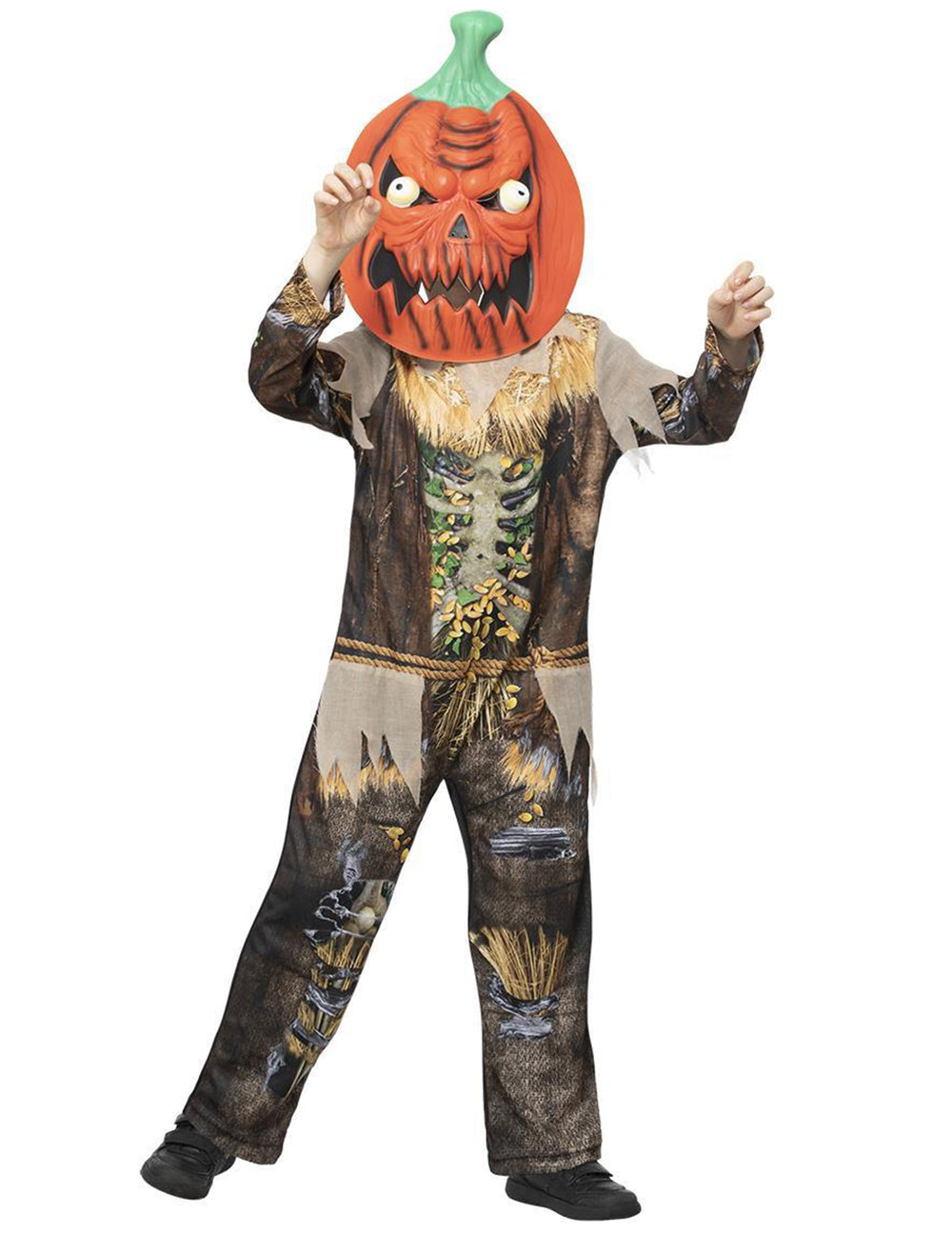 Déguisement citrouille épouvantail pour enfant marron et orange avec masque