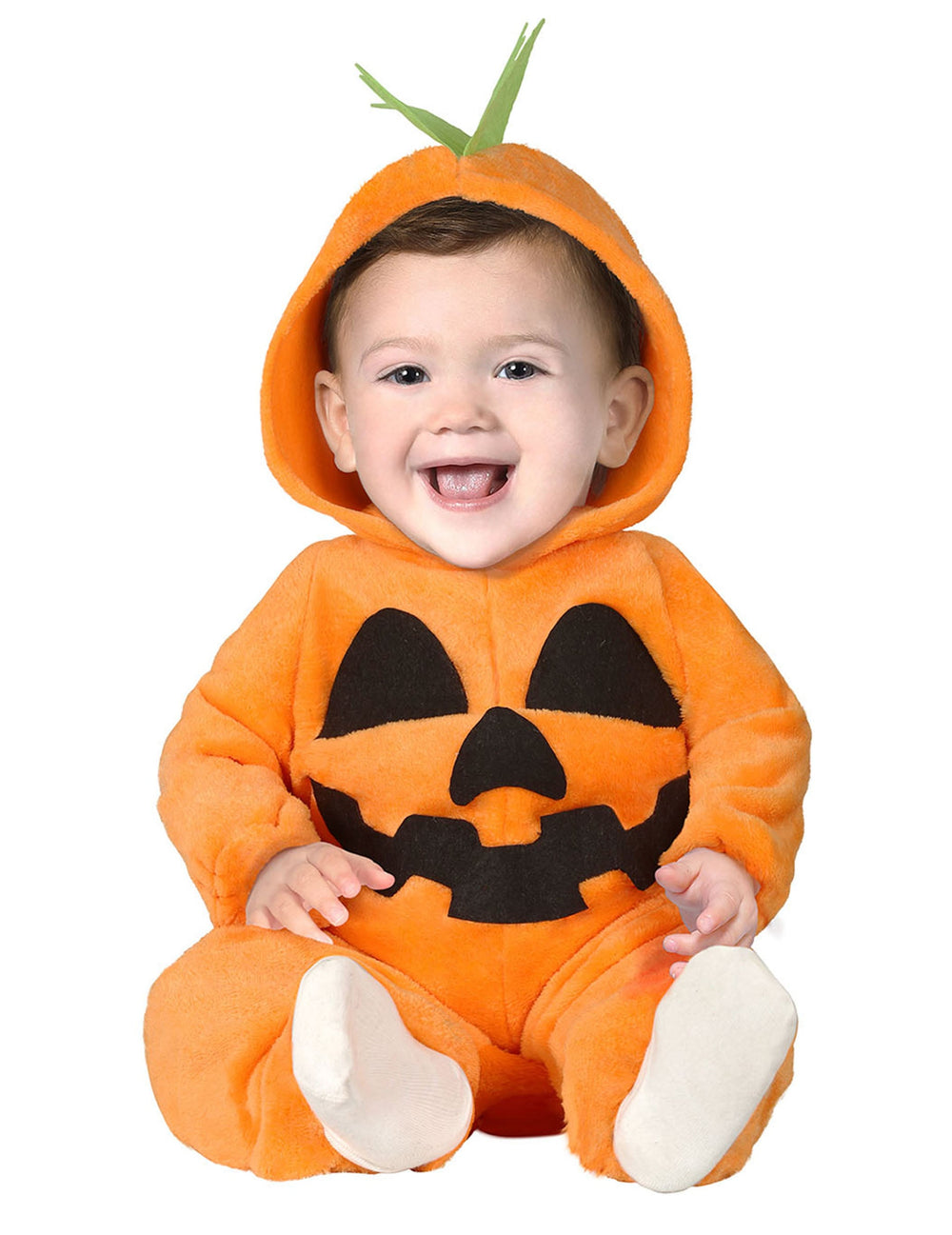 Déguisement citrouille peluche pour bébé orange avec visage noir et capuche