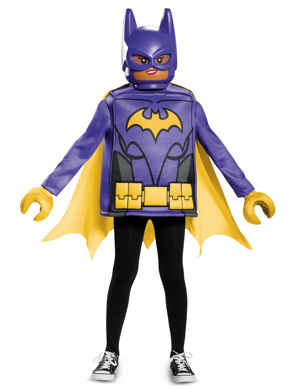 Klasičen kostum Batgirl LEGO movie za otrok v vijolična in rumena z masko in LEGO rokami