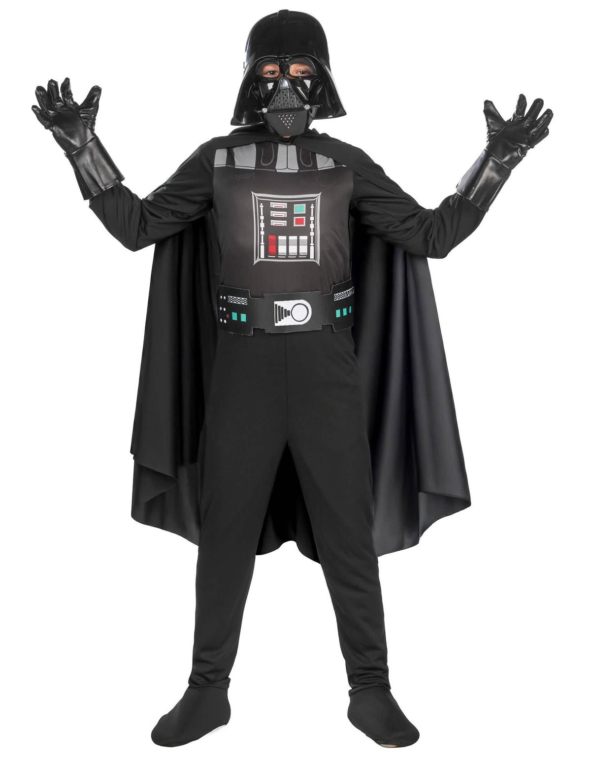 Spredaj z dvignjenima rokama klasične preobleke Darth Vader za dečka