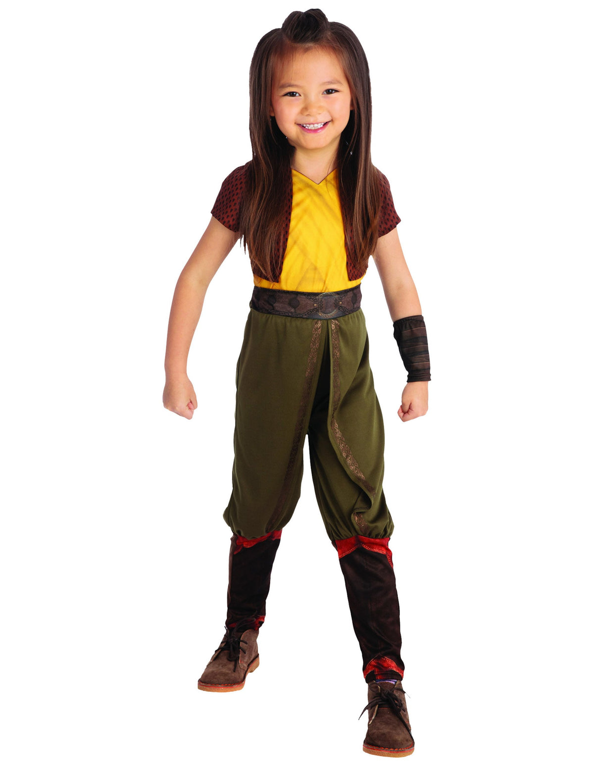 Déguisement classique Raya pour fille jaune et vert avec ceinture