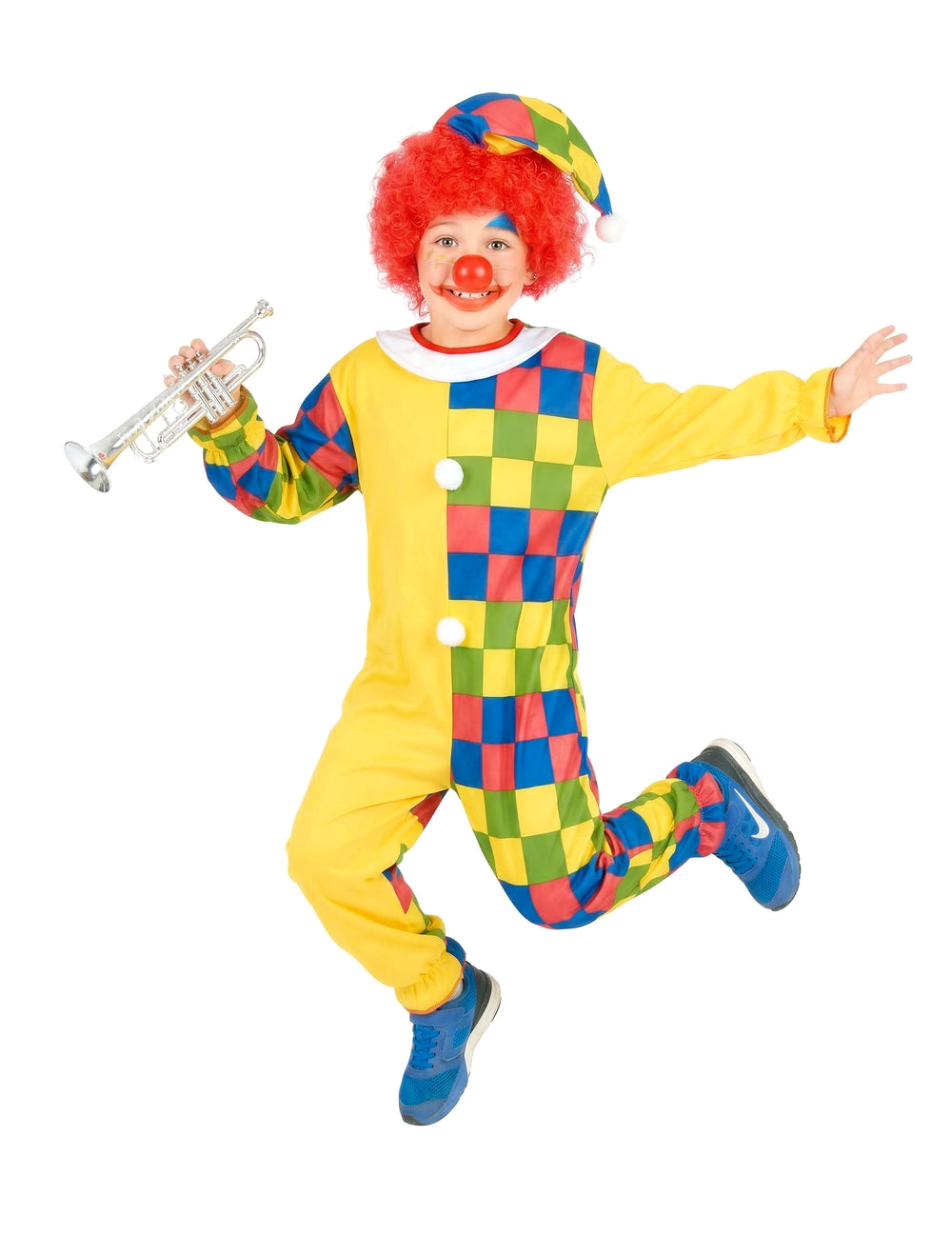 Vue de dos du déguisement clown à carreaux pour garçon