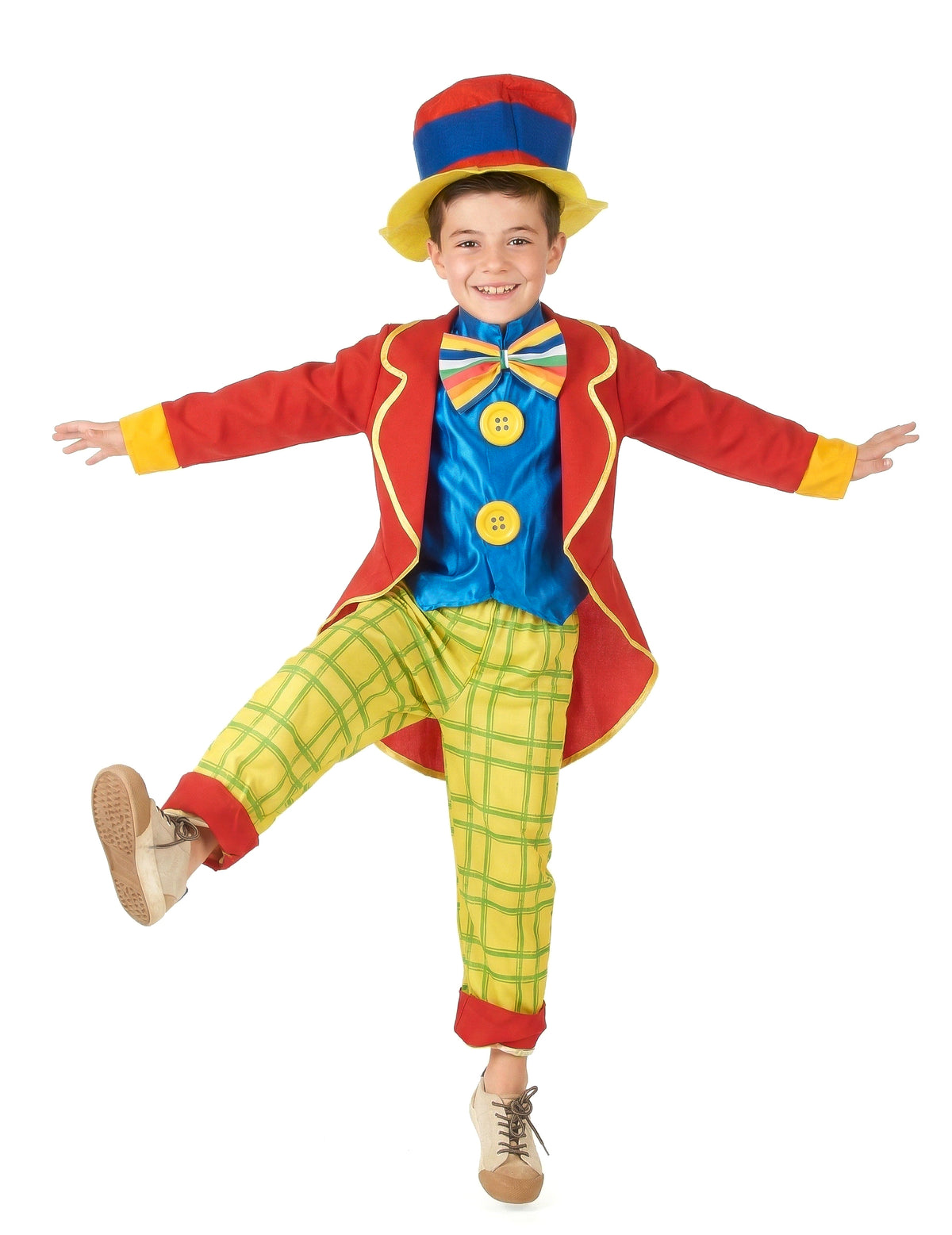 Vue de face en mouvement du déguisement clown amusant pour garçon